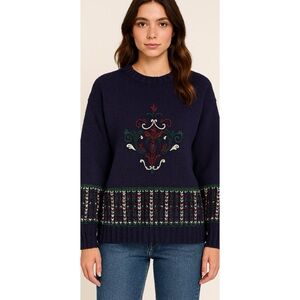 VINTAGE Chunky Cottagecore Festive Hand Knit Sweater Size Small